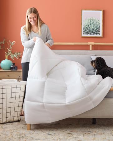 linenspa microfiber comforter girl with dog on bed