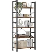 SageNest 5 Tier Bookshelf, Modern Brown Book Shelves, Tall Bookcase Organizer, Wooden Shelf with ...