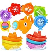 Bath Toys for Kids Ages 1-3, Kids Bath Toys with Floating Boats, Bathing Spoon Shower, 13 PCS Bat...