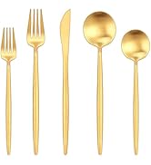 Gold Silverware Set,Ollex 40 Pieces Flatware Set For 8,Matte Utensil set with Stainless Knives Go...