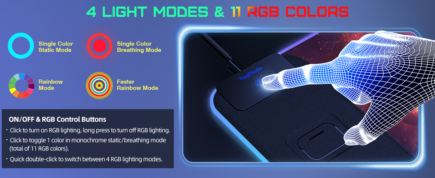 4 light modes & 11 rgb colors