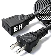 15ft Black Extension Cord 125V 10A 1250W Slim Design, 2-Prong Polarized Plug