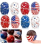 AnyDesign 600Pcs July 4th Patriotic Mini Cupcake Liners American Flag Red Blue Stars Paper Baking...