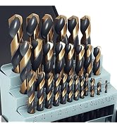 BeHappy 29Pcs Cobalt Drill Bit Set, 135 Degree Tip High Speed Steel with Black and Gold Finish, S...