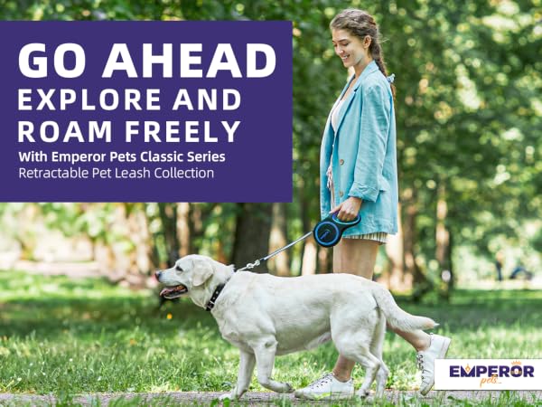 Emperor Pets | 26ft Heavy Duty Retractable Dog Leash - For Pets Up to 110lbs - Classic Series -Blue