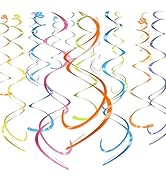 HonuGoGo 42-Piece Hanging Swirl Decorations for Ceiling, Shiny Waterproof Colorful Streamers with...