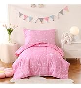 JSD Pink Moon Stars Toddler Bedding Set, 4 Piece Space Theme Bed-in-Bag Toddler Comforter Sheet S...