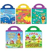 Reusable Sticker Books for Kids & Toddlers, 5 Sets Educational Learning Toys Travel Stickers Stor...