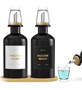 2PCS Black Glass Mouthwash Dispenser for Bathroom Countertop – 14oz/410ml Refillable Mouthwash Co...