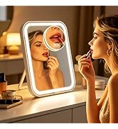 FUNTOUCH Large Makeup Vanity Mirror with Lights, 4500mAh Rechargeable Lighted Desk Makeup Mirror ...