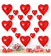 Red Heart Balloons, 19PCS Red Heart Shape Balloons, 18Inch with 10Inch Foil Love Balloon Red Ball...