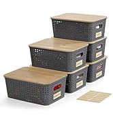 Bagnizer Plastic Storage Bins with Bamboo Lids Stackable Box Basket Pantry Decorative Containers ...