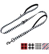 PoyPet 5 Feet Dog Leash - 2 Cushioned Handles - Functional Car Seat Belt (Grid, L)