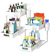 Under Sink Organizers and Storage, 2 Pack Large Capacity Heavy Load Pull-out Under Sink Shelves w...