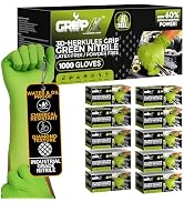 GRIPXX Herkules Grip Heavy Duty 8Mil Green Nitrile Gloves,3D Raised Diamond Texture-Latex & Powde...