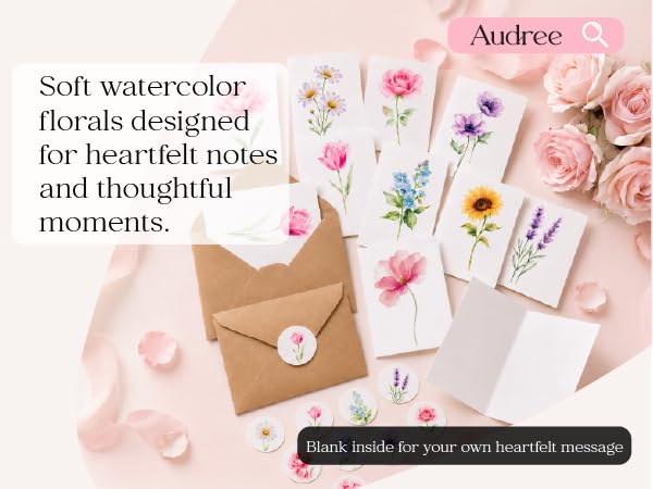 Pack 50 Watercolor Flowers Cards