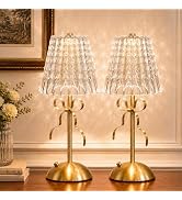 Cordless Crystal Table Lamp,Cute Gold Bow Lamp,Rechargeable LED Desk Lamp with Acrylic Lampshade,...