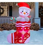 Juegoal Christmas Inflatables Outdoor Decorations, 5FT Inflatable Snowman in Xmas Stocking, Light...