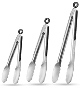 TACGEA Stainless Steel Kitchen Tongs, Silicone Non-slip Grip, Locking Grilling Food Tongs Set of ...