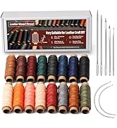KAQRHFT 0.8 mm Polyester Round Waxed Thread, 16 Colors 32 Yards Leather Sewing Waxed Thread with ...