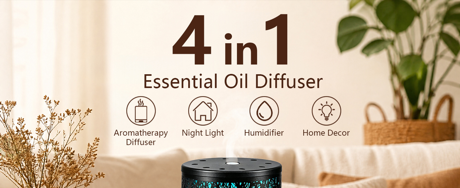 Essential Oil Diffuser - 150ML Metal Aromatherapy Diffuser for Essential Oils with 7 Colors