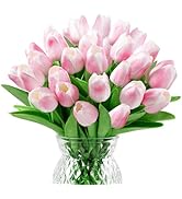 U'Artlines 30Pcs Fake Tulips Artificial Flowers with Stems Faux Tulips Bouquet Real Touch Flower ...