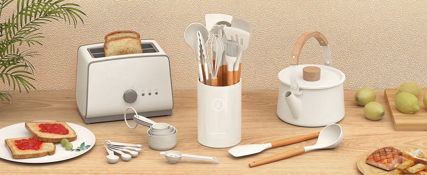 silicone cooking utensils cream white