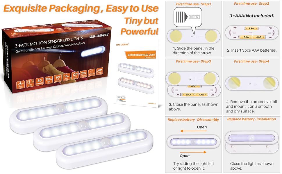 LED Motion Sensor Lights, Stick on Lights, Puck Lights, Closet Lights,Night Lights, STAR-SPANGLED