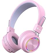 iClever BTH03 Kids Bluetooth Headphones Safe Volume, Colorful LED Lights, 25H Playtime, Stereo So...