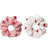 Chiffon Scrunchies for Hair - 2Pcs Pink White Strawberries Print Satin Hair Scrunchies for Thick ...