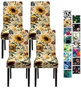 LEIWEIHOPE Sunflower Dining Chair Covers Set of 4, Stretch Spandex Chair Slipcovers with Vintage ...