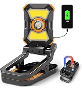 Adelante Rechargeable Work Light with Clamp, 2100 Lumens, 4000mAh 10Hours LED Work Light with Mag...