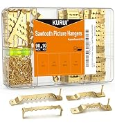 KURUI 100 Pack Sawtooth Picture Hangers, Heavy Duty Picture Hanging Kit with Hardware Nails, 4 Si...