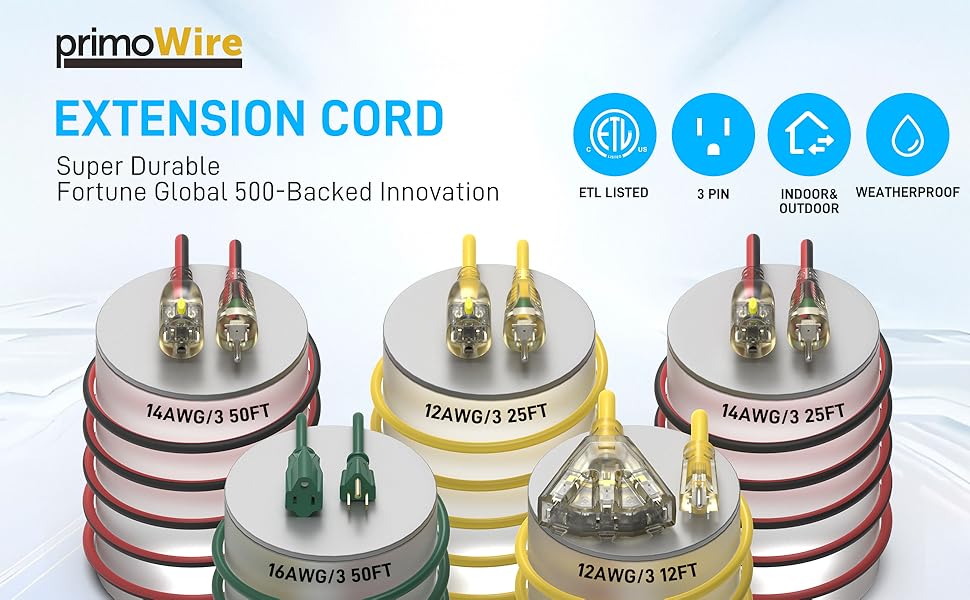 EXTENSION CORD Super Durable Fortune Global 500-BackedInnovation ETL LISTED weatherproof