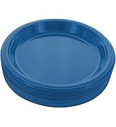 Amcrate Disposable Plastic Plates Royal Blue, 10.4 Inches Plastic Dinner Plates, Strong and Sturd...