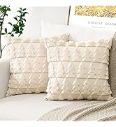 OTOSTAR Set of 2 Soft Plush Short Wool Velvet Decorative Throw Pillow Covers Square Luxury Style ...