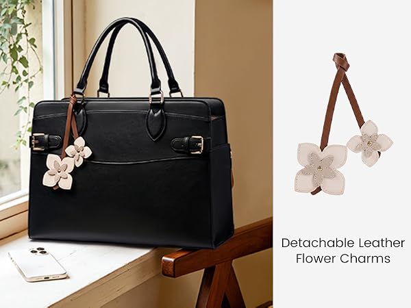 Detachable leather flower charms add a personal touch. Remove or swap to match your mood or outfit.