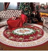 HiiARug Round Area Rugs 4ft Vintage Medallion Red Round Area Rug Noble Red Floral Traditional Are...