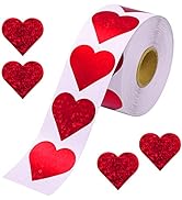 Valentines Glitter Red Heart Stickers - 1.5" Heart Decorative Labels 500 per Roll, Valentine's Da...