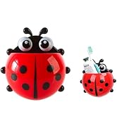 1PC Red Toothbrush Holders,Cute Seven-Star Ladybug Toothbrush with Suction Cup No Drill Insect Sh...