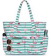 oscaurt Beach Bags for Women Large Waterproof Sandproof Beach Tote Swim Pool Bag with Zipper for ...