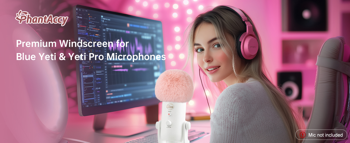 Blue Yeti ASMR Microphone Windscreen Pop Filter, Yeti Pro Mic Cover, Pink Color, Fluffy Fur