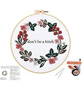 Louise Maelys Cross Stitch Kit Full Range DIY Floral Wreath with Funny Sayimg Embroidery Kit for ...