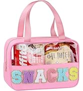Snack Bag for Travel - Chenille Letter Clear Makeup Bag, Large Preppy Patch Snack Cosmetic Bag wi...