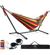 Anyoo Double Cotton Hammock with Space Saving Foldable Heavy Duty Steel Stand, Additional Suspens...