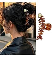 Fishbone Hair Claw Clips Large Acrylic Hair Clips 1PCS Amber Brown Coffee Color Hair Jaw Clips Fa...