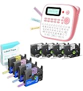 EazeID Label Maker with 8PK Tapes Laminated Color, Pink Label Maker Waterproof-Labels, Desktop La...