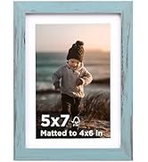 KINLINK 5x7 Picture Frame Turmaline Blue Set of 1, Wooden Photo Frame Matted 4x6 with Plexiglass ...