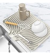 Dish Drying Matt for Kitchen Counter,18"×12"Silicone Dry Rack Mat with Built in Drain, Kitchen Dr...