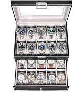 BEWISHOME Watch Case, 20-Slot Watch Box Organizer for Men Watch Case with Large Glass Lid Watch T...